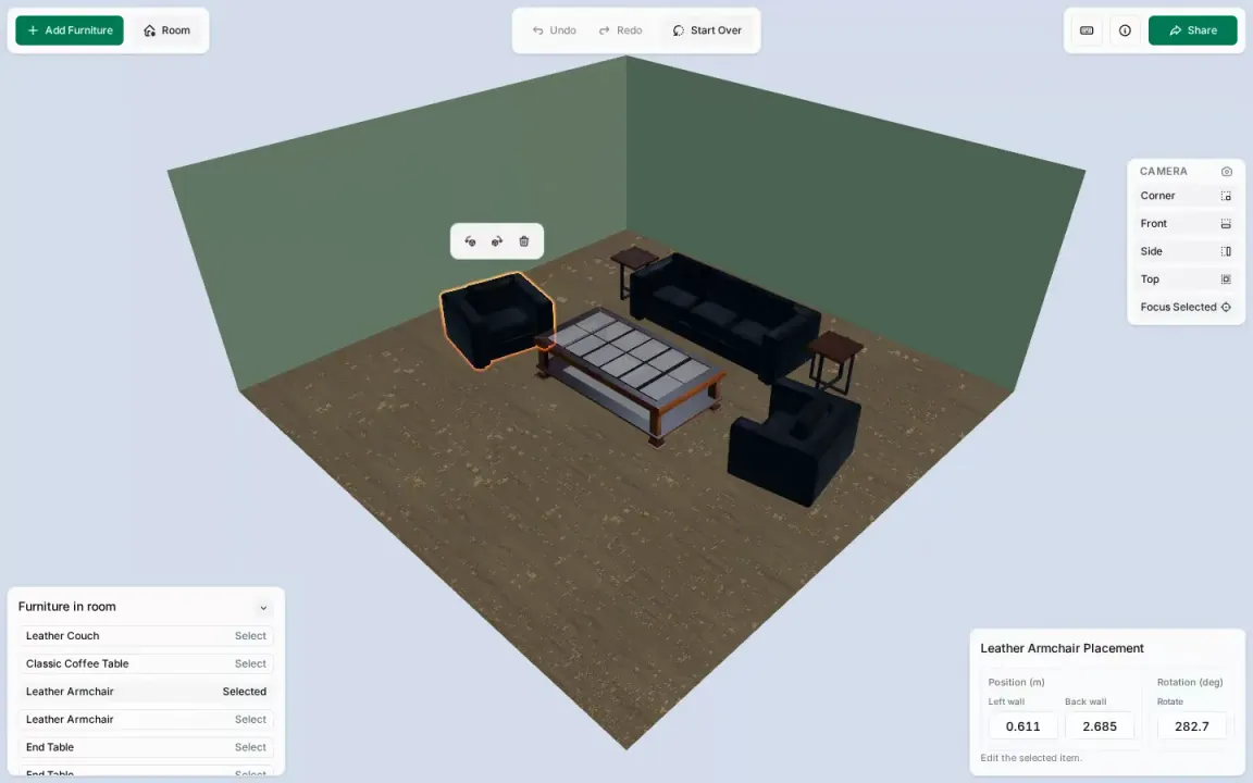 Selecting and moving furniture